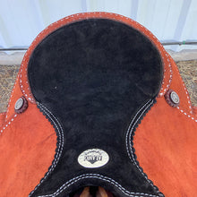 Load image into Gallery viewer, 12.5" Youth Roper Saddle with wood fiberglass-covered HF tree and rawhide latigo lace stirrups