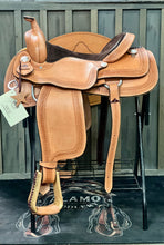 Load image into Gallery viewer, Premium 15" 1220 Reiner saddle with oak leaf and roper border tooling and wool fleece.