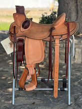 Load image into Gallery viewer, 16" 58 Wade saddle with full double rigging, 3-1/2" cantle, and fleece-lined skirt for durability and comfort.