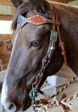 Load image into Gallery viewer, 2046-GE 2-1/2" Diamond Browband Headstall with geo-tooled graphite elephant overlay, crystals, and spots.