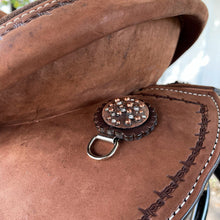 Load image into Gallery viewer, Alamo Air Barrel Saddle with 4.5" Cheyenne roll and CI concho set, offering optimal performance for riders.