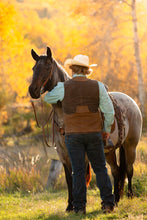 Load image into Gallery viewer, Premium nubuck leather Concealed Carry Hunting Vest with YKK zipper, concealed carry holsters, and game pocket for reliable storage during hunts.
