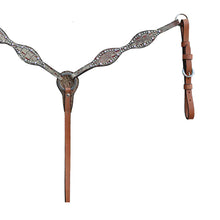 Load image into Gallery viewer, 2" Scalloped Breast Collar – Golden Leather with Brown Gator Overlay, Crystals, and SS Spots.