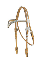 Load image into Gallery viewer, 2019-KS V-Brown Headstall With Silver, crafted from golden or toast leather with basket tooling and silver hardware