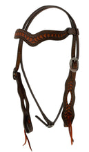 Load image into Gallery viewer, 2417 Wave Browband Headstall with toast leather and intricate wave tooling for a stylish, durable design.