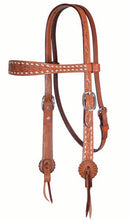 Load image into Gallery viewer, 2800-AB Headstall Old Timer with toast leather, AA tooling, and rawhide Buckstitch for a classic Western look.