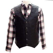 Load image into Gallery viewer, Drover Leather Vest made from premium cowhide leather, featuring reinforced stitching and a classic Western Yoke.