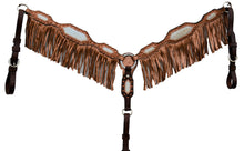 Load image into Gallery viewer, 2" Breast Collar Toast Leather with Copper Crackle & Holographic Overlay, Copper Spots & Fringe
