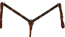 Load image into Gallery viewer, 1" Breast Collar Toast Leather with Natural and Black Rawhide Braiding offers durability and style.