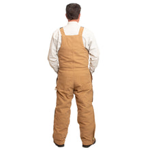 Load image into Gallery viewer, The Canvas Bib Overalls with Quilted Lining feature adjustable elastic suspenders, two chest pockets, and fleece-lined hand pockets for added warmth.