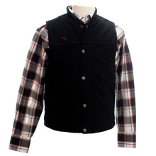 Load image into Gallery viewer, Stylish Mountain Canvas Vest features reinforced stitching, ribbed knit collar, and corduroy detailed yoke.