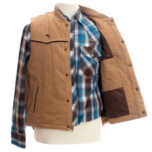 Load image into Gallery viewer, The Mountain Canvas Vest offers a sharp, rugged design with corduroy yoke piping and reinforced construction.