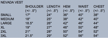 Load image into Gallery viewer, Size chart for Nevada Wool Vest with chest, waist, length, and shoulder measurements for the perfect fit.