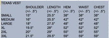 Load image into Gallery viewer, Size chart for Texas Concealed Carry Vest, displaying available sizes and measurements for a perfect fit.