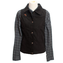 Load image into Gallery viewer, Close-up of Women's Arizona Vest Zipper and Snaps highlighting the secure front closure with a sturdy zipper and snap buttons for a classic look.