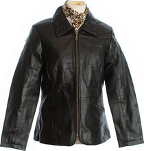 Load image into Gallery viewer, Women's Kaycee Goatskin Leather Jacket with soft, durable goatskin leather, polyester lining, and YKK zipper closure for a sleek look.