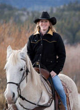 Load image into Gallery viewer, Warm Women's Ranch Wool Coat with Australian wool, quilted polyester satin lining, lambskin trim, and a 2-way zipper with storm flap for protection.