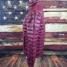 Load image into Gallery viewer, Women's Stormy Down Coat - Hood Detail showcasing the insulated hood for added warmth and protection in windy and wet conditions.