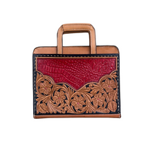 Load image into Gallery viewer, The Cowboy Briefcase Red Gator with retractable handles, multiple pockets, and room for tech and documents.