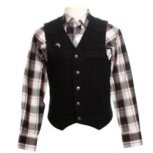 Load image into Gallery viewer, Red and black plaid Wyoming Wool Vest made from 22-ounce Australian wool, featuring satin lining and front welt pockets.