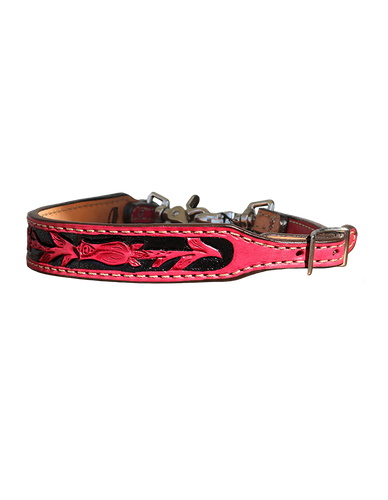 Wither Strap Rose Tooling, Dark Pink Leather; Black Background Paint