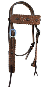 2012-CP Chocolate Roughout Headstall with copper crackle whip lace and antique copper, patina spots