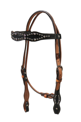  Black Gator Print Scalloped Headstall