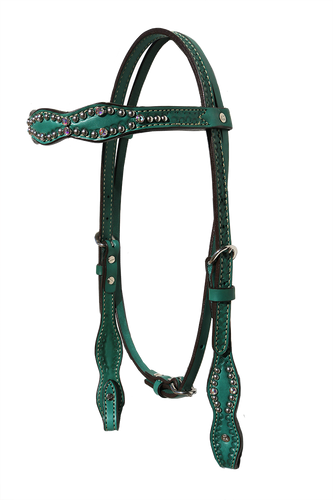 Scalloped Headstall With Turquoise Leather