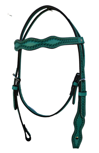 Scalloped Headstall With Turquoise Leather