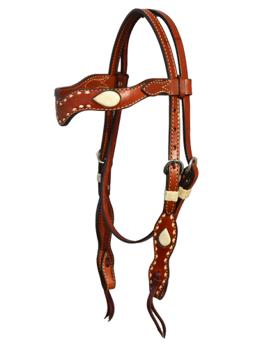 Headstall Wave Style; Toast Leather With White Buckstitch With Teardrop Accents