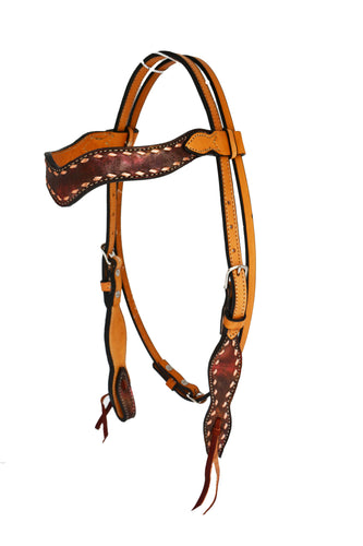 Sleek Wave Style Headstall With Copper Marble Overlay & Buckstitch