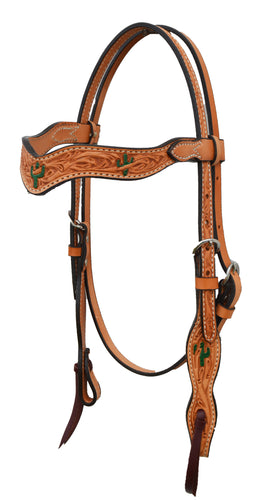 Golden wave Style Headstall With Cactus Tooling