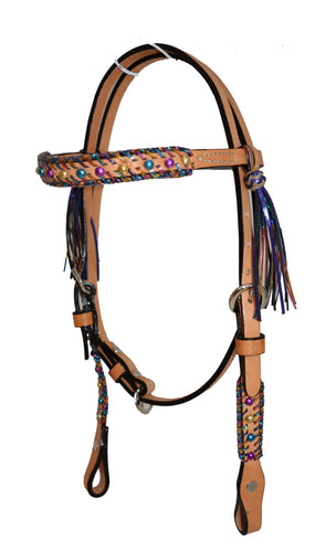  Pony Headstall With Fiesta Lacing & Metallic Spots