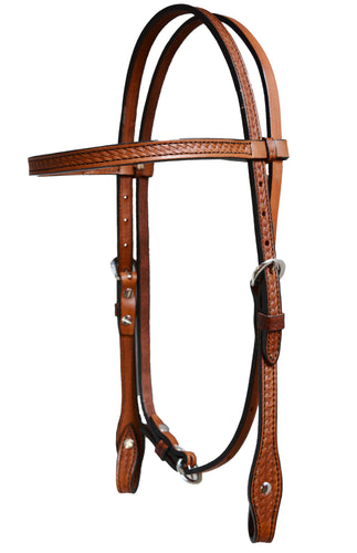 Pony Size Headstall, Toast With Basket Tooling