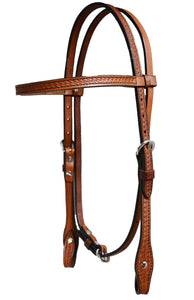 Pony Size Headstall, Toast With Basket Tooling