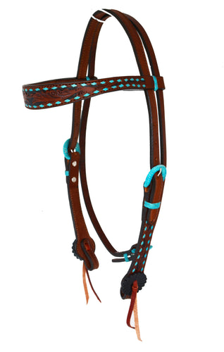 Contoured Brow Headstall With Turquoise Buckstitch