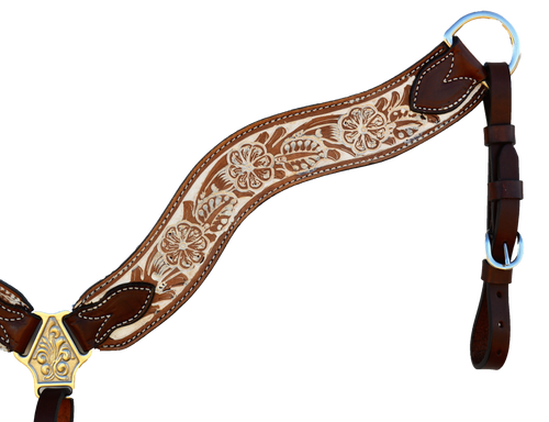 Breast Collar Wave Style; Rough-Out Floral Tooled With a Rustic Finish