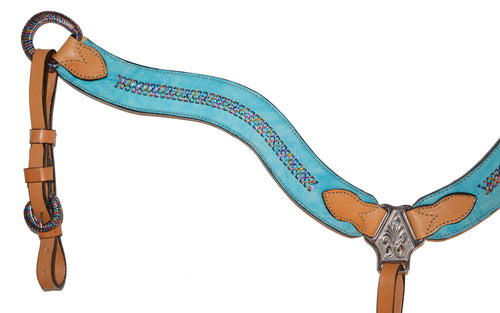 Sleek & Slim Wave Breast Collar WITH Center Fiesta Braid, Turquoise Marble Overlay