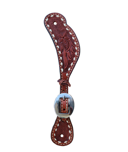 382-AB Ladies Spur Strap with toast leather, AA tooling, and rawhide Buckstitch for a classic Western look.