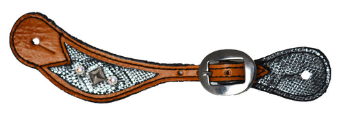 382-GPS Spur Strap With Silver Python Overlay With Crystal