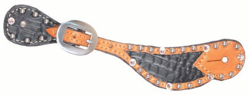 382-JGA Ladies Spur Strap with Gator black inlay, vintage metallic rose dust, Swarovski crystals, and SS spots.