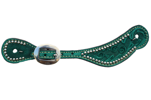 Ladies/Youth Turquoise Spur Strap With Small Silver Spots