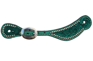 Ladies/Youth Turquoise Spur Strap With Small Silver Spots