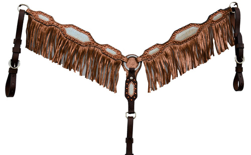 Breast Collar With Iridescent Overlays and Copper Crackle Fringe