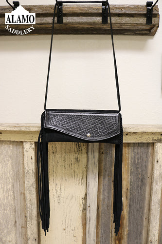 Black Fringe Handbag With Black GEO Tooling