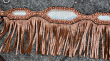 Load image into Gallery viewer, 2&quot; Breast Collar Toast Leather with Copper Crackle Overlay, Holographic Center &amp; Copper Fringe