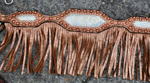 2" Breast Collar Toast Leather with Copper Crackle Overlay, Holographic Center & Copper Fringe