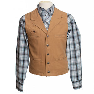 Bronco Canvas Vest combines rugged 12oz cotton with a stylish design, perfect for work or leisure on the ranch.