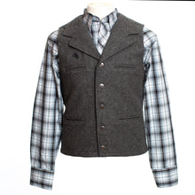 Load image into Gallery viewer, Men&#39;s Buckaroo Wool Vest in 22oz Australian wool with western yoke, lapel collar, and satin lining for comfort.