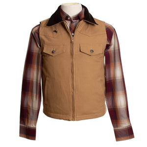 Cody Concealed Carry Canvas Vest with Western Yoke, reinforced stitching, and a durable 12-ounce cotton construction.